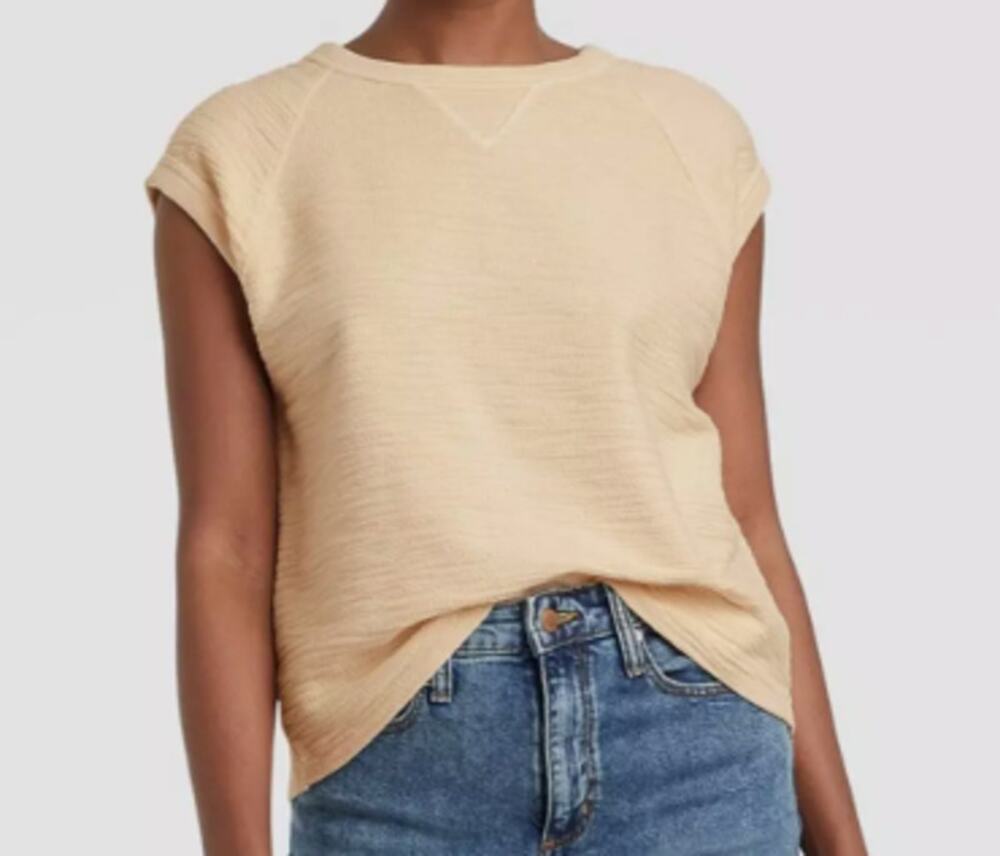 Universal Thread Women's Textured Cap Sleeve Sweatshirt, Off White, 4x